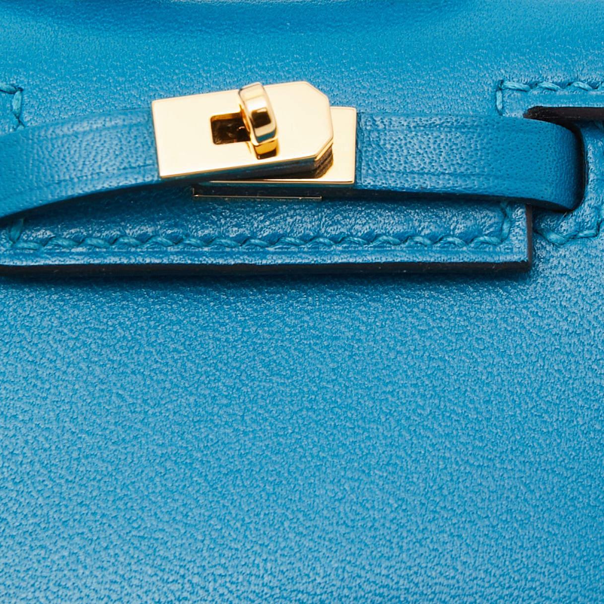 Hermes Bleu Izmir Tadelakt Leather Mini Kelly Twilly Bag Charm 3