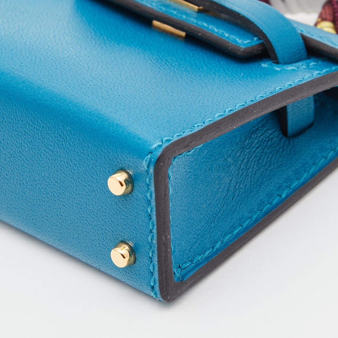 Hermes Bleu Izmir Tadelakt Leather Mini Kelly Twilly Bag Charm 4