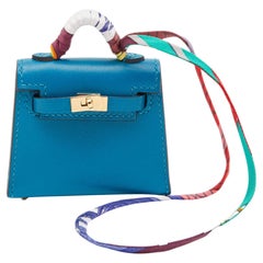 Hermes Bleu Izmir Tadelakt Cuir Mini Sac Kelly Twilly Charm