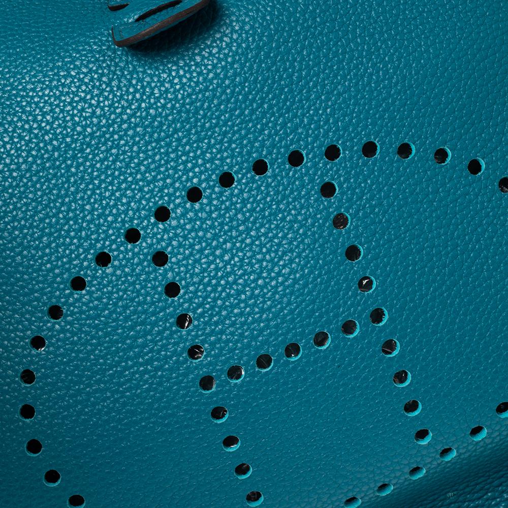 Hermes Bleu Izmir Taurillon Clemence Leather Evelyne III GM Bag 8