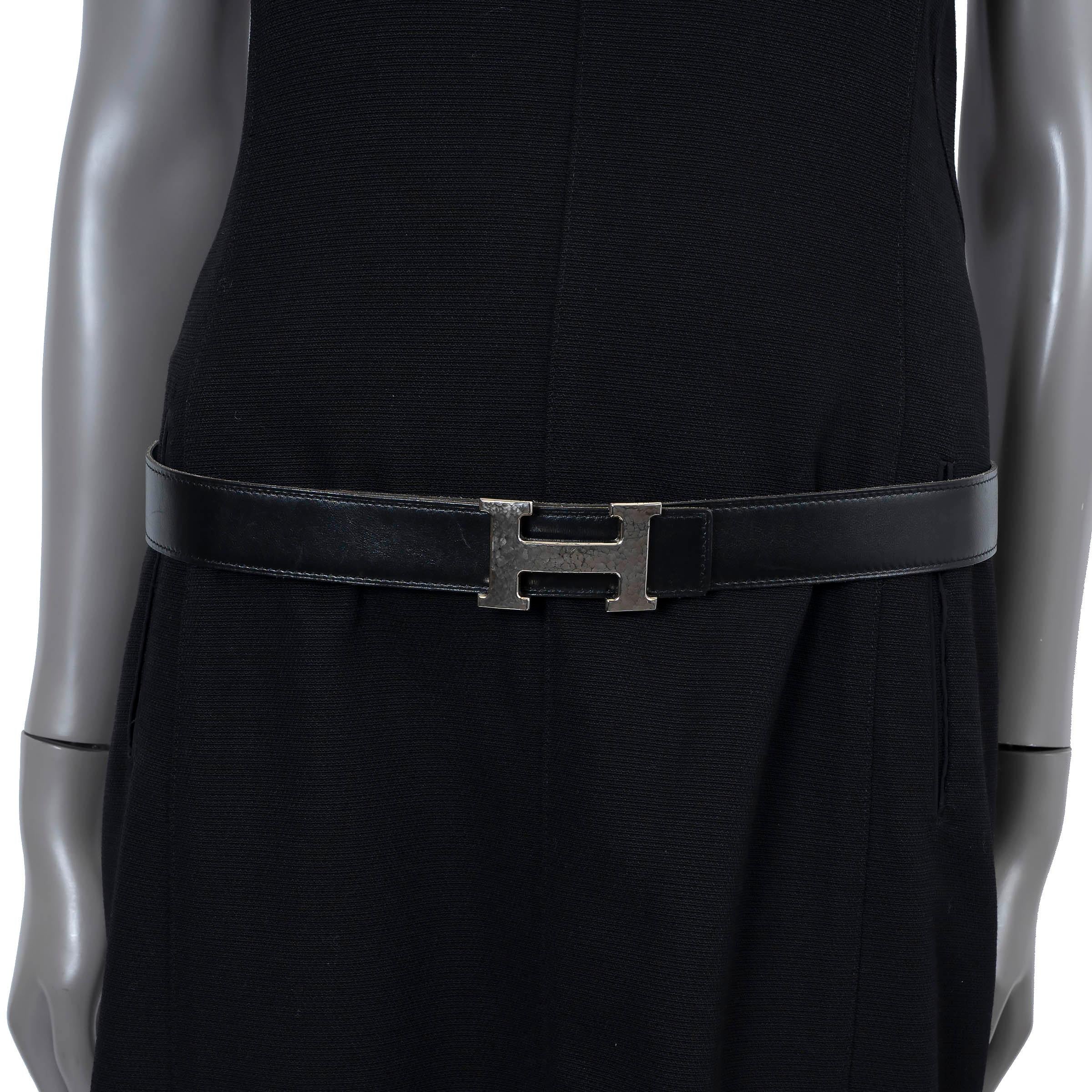 HERMES Bleu Jean / black leather H MARTELEE 32mm Reversible Hip Belt 90 For Sale 1
