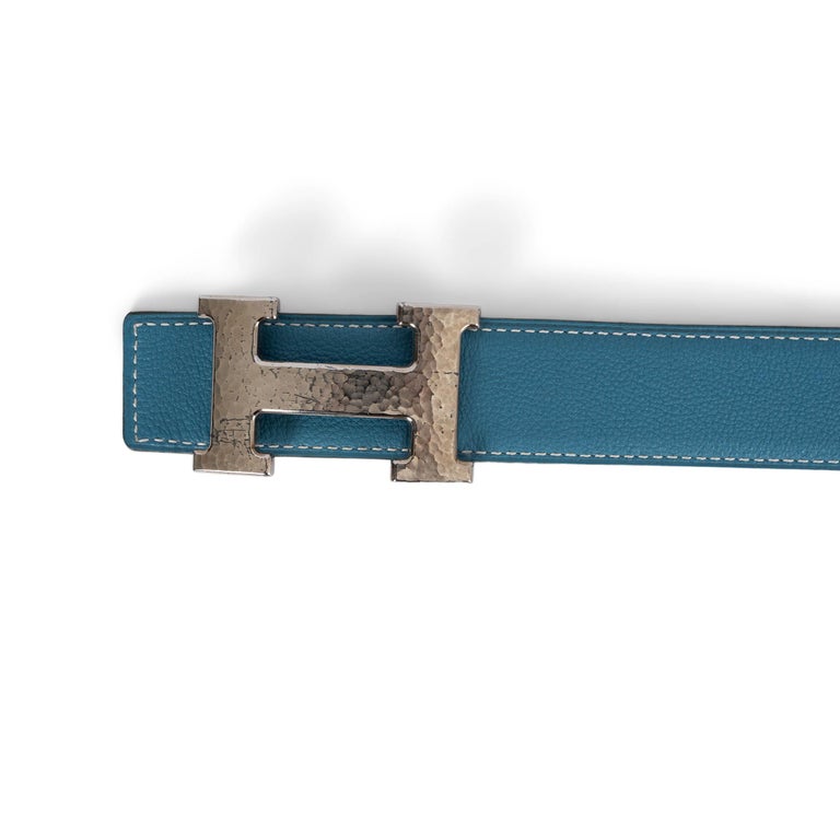 HERMES Bleu Jean / black leather H MARTELEE 32mm Reversible  display picture 2