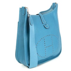 HERMES Bleu Jean blue Clemence leather EVELYNE III 29 Crossbody Bag