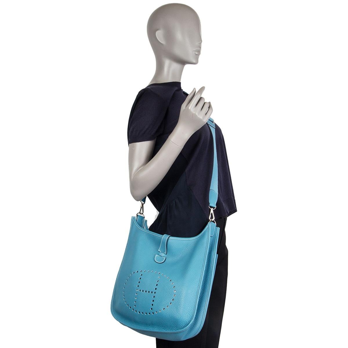 Women's HERMES Bleu Jean blue Clemence leather EVELYNE III 29 Crossbody Bag