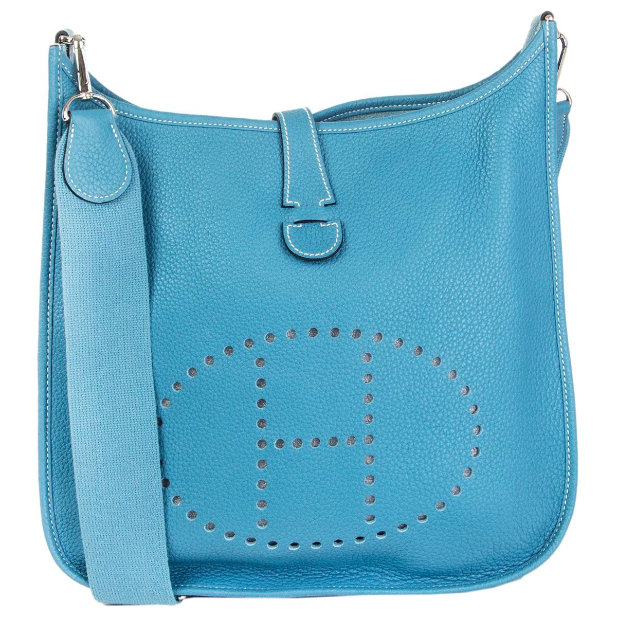 HERMES Bleu Jean blue Clemence leather EVELYNE III 29 Crossbody Bag