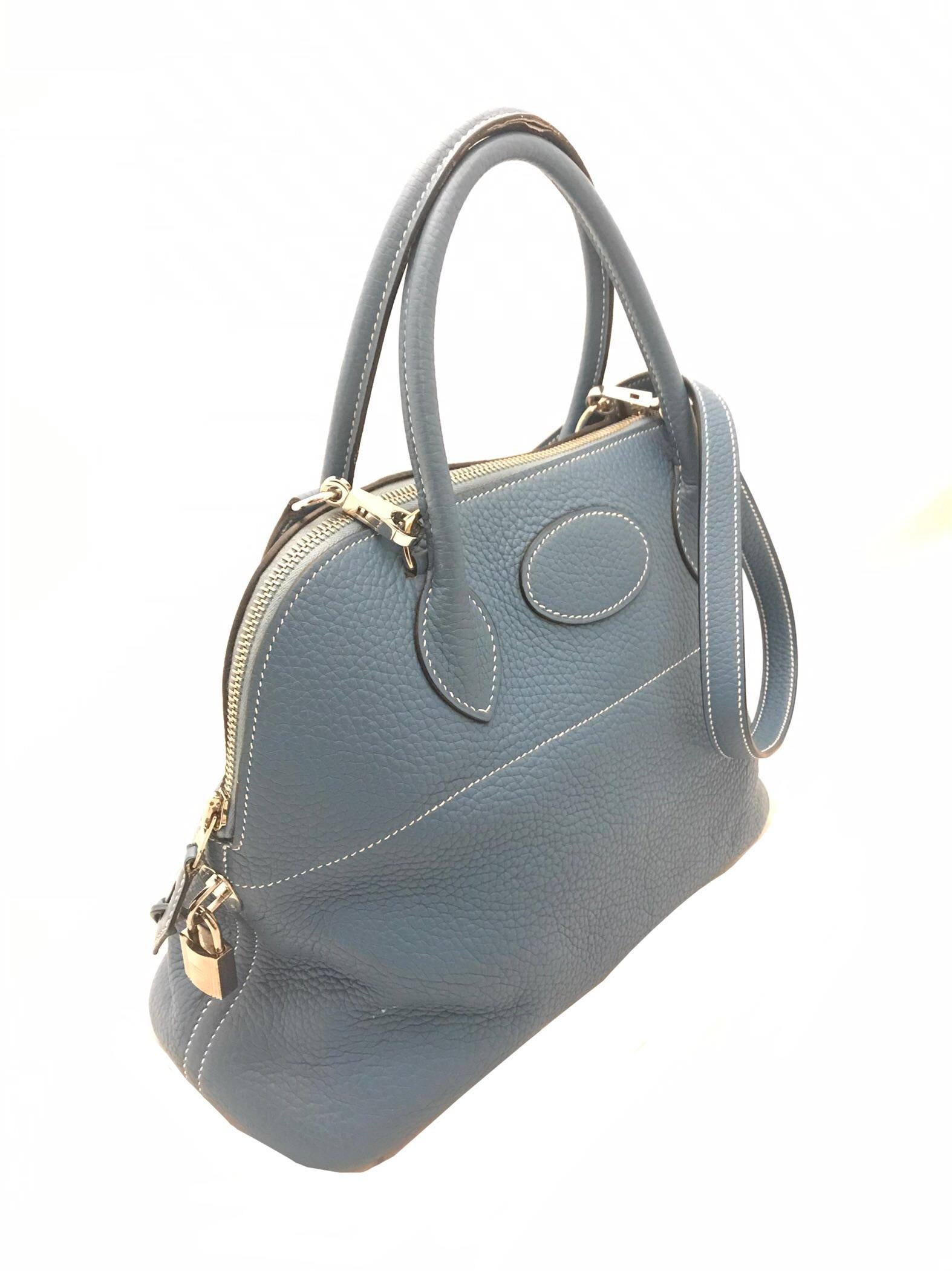 Hermes Bleu Jean Bolide Bag In Good Condition For Sale In Glasgow, GB