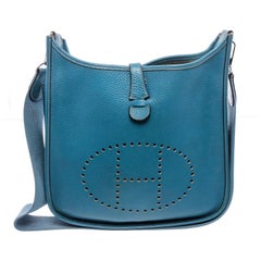 Hermes Bleu Jean Clemence Leather Evelyne II Bag
