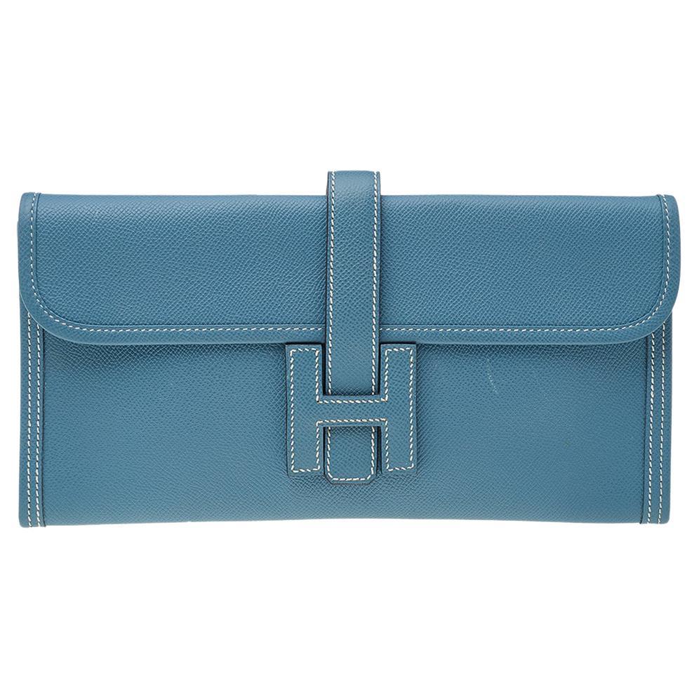 Hermés Bleu Jean Epsom Leather Elan Jige 29 Clutch