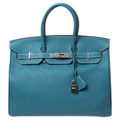 Hermès - Sac Birkin 35 en cuir Fjord bleu jean