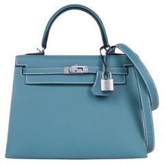 Hermès Bleu Jean Kelly 25 Sellier Epsom Palladium Hardware