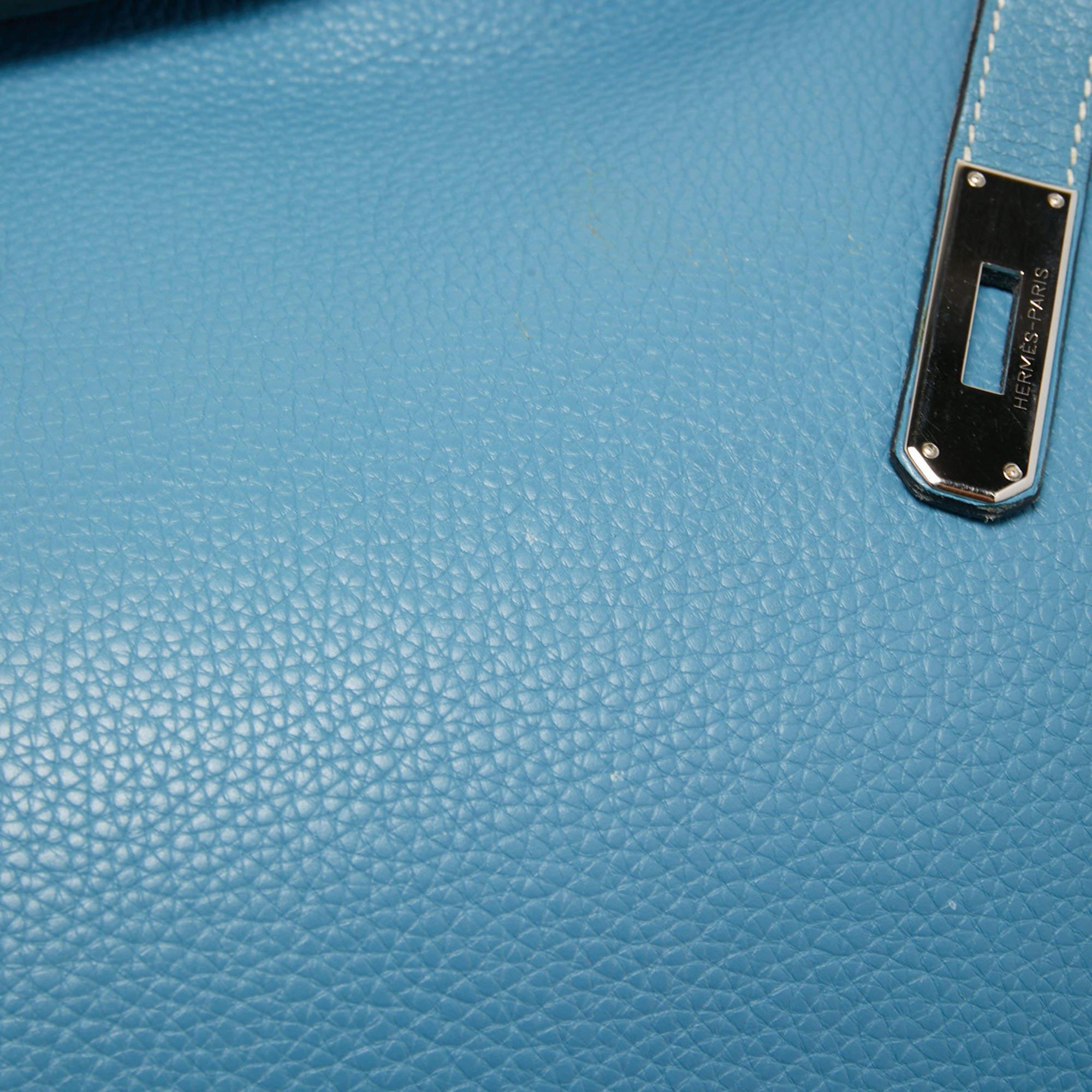 Hermes Bleu Jean Togo Leather Palladium Finish Birkin 40 Bag 6