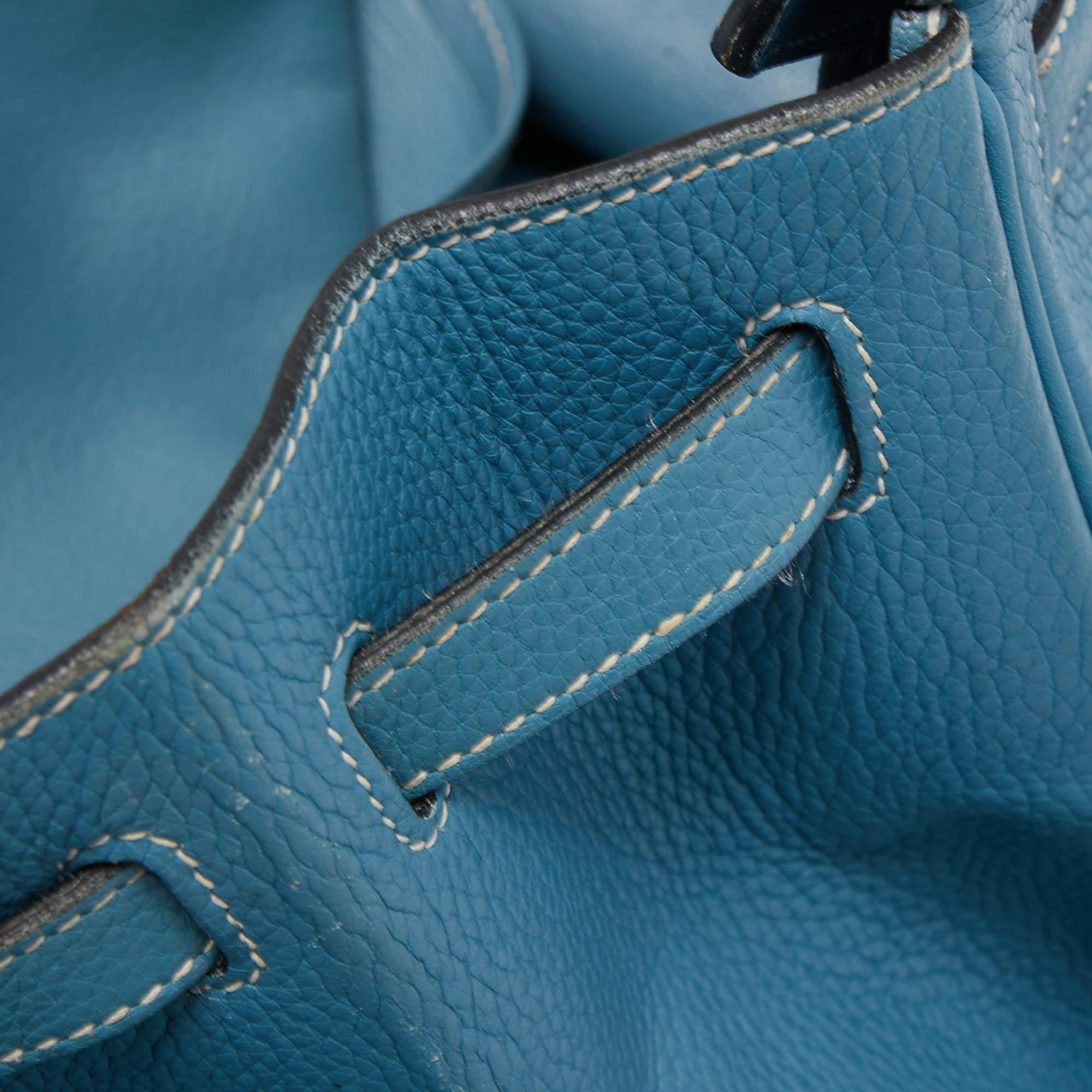 Hermes Bleu Jean Togo Leather Palladium Finish Birkin 40 Bag 10