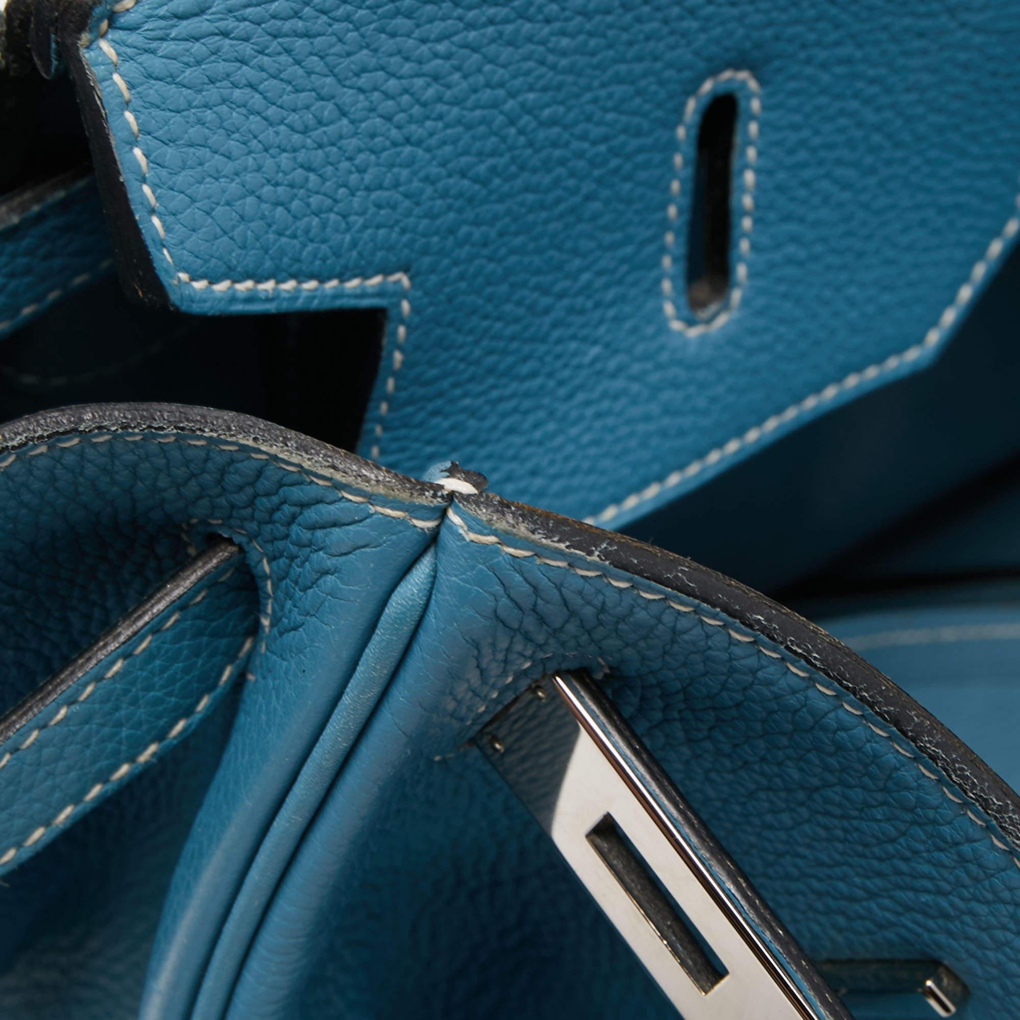 Hermes Bleu Jean Togo Leather Palladium Finish Birkin 40 Bag 11