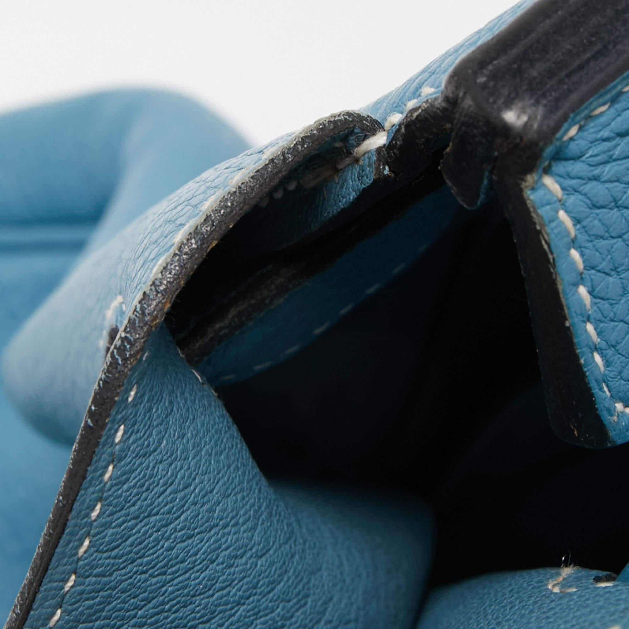 Hermes Bleu Jean Togo Leather Palladium Finish Birkin 40 Bag 12
