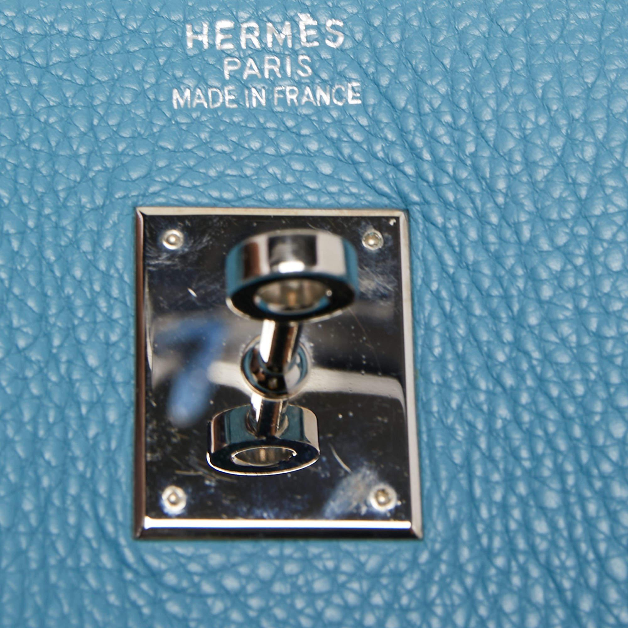 Hermes Bleu Jean Togo Leather Palladium Finish Birkin 40 Bag 14
