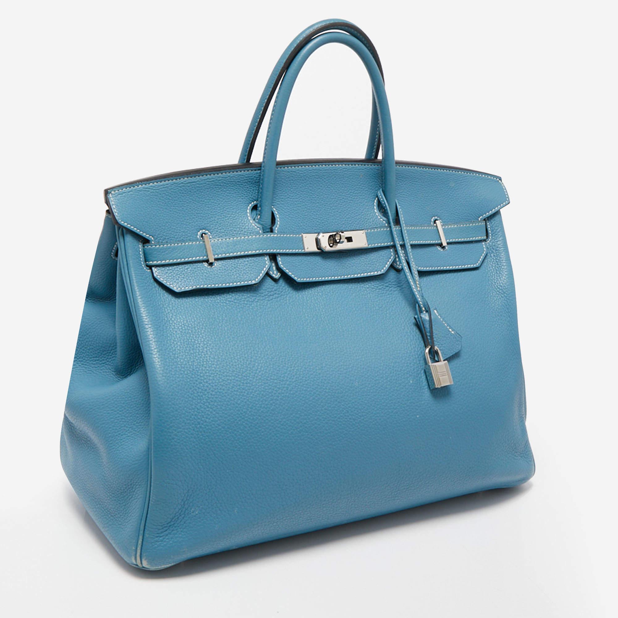 Women's Hermes Bleu Jean Togo Leather Palladium Finish Birkin 40 Bag