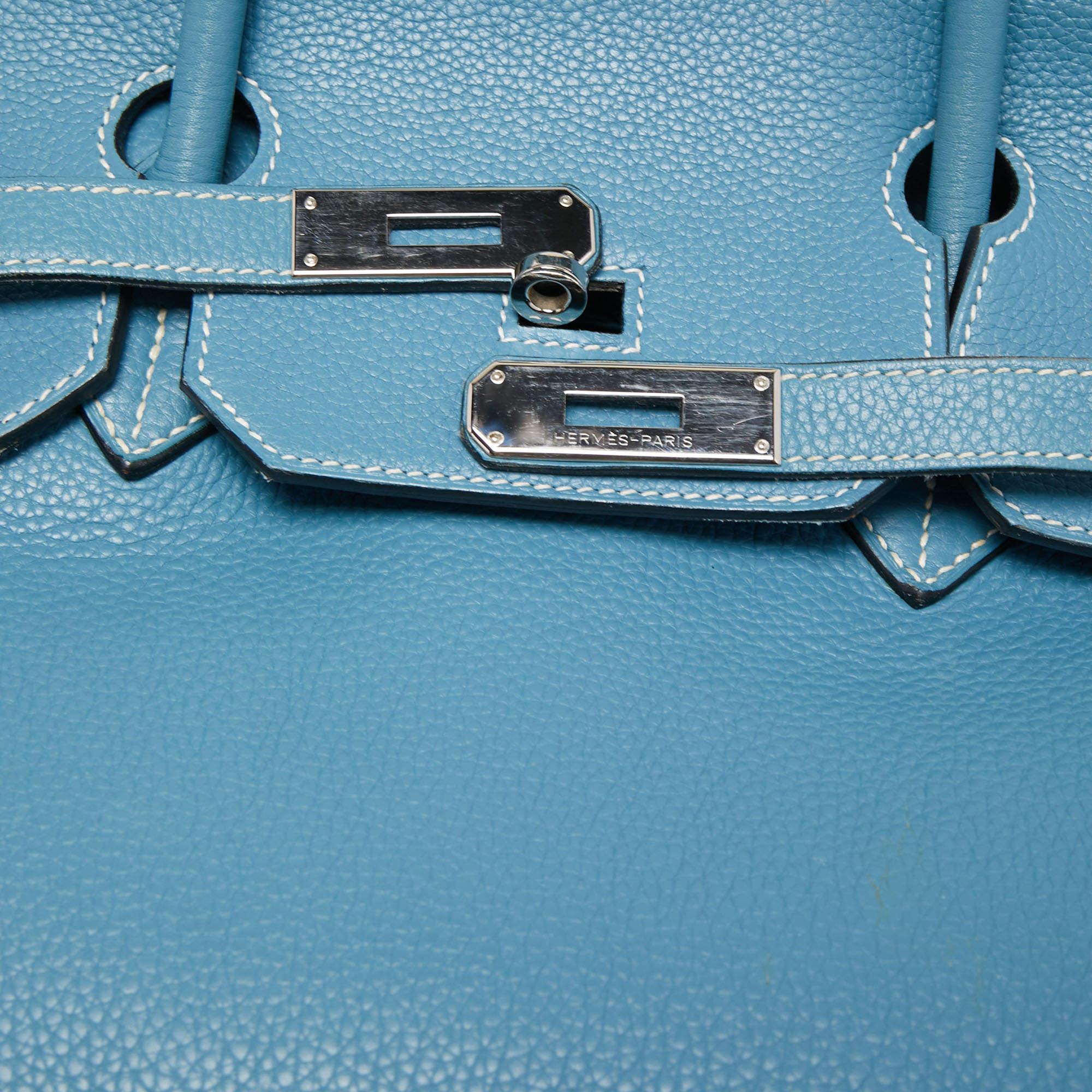Hermes Bleu Jean Togo Leather Palladium Finish Birkin 40 Bag 3