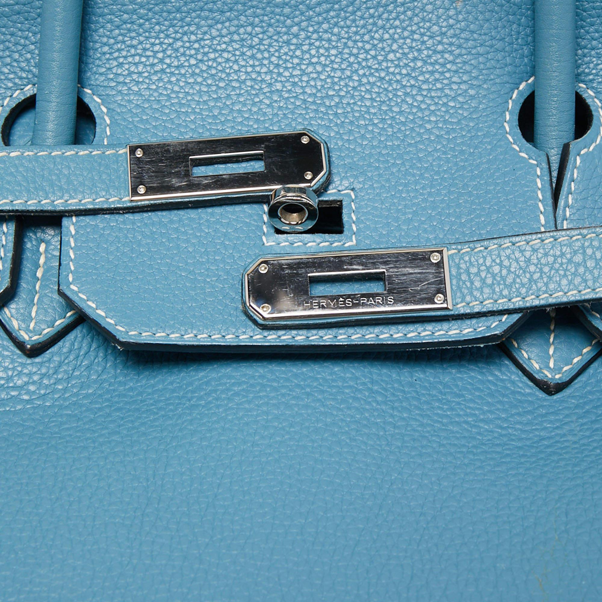 Hermes Bleu Jean Togo Leather Palladium Finish Birkin 40 Bag 4