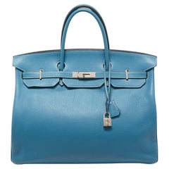 Hermes Bleu Jean Togo Leather Palladium Finish Birkin 40 Bag