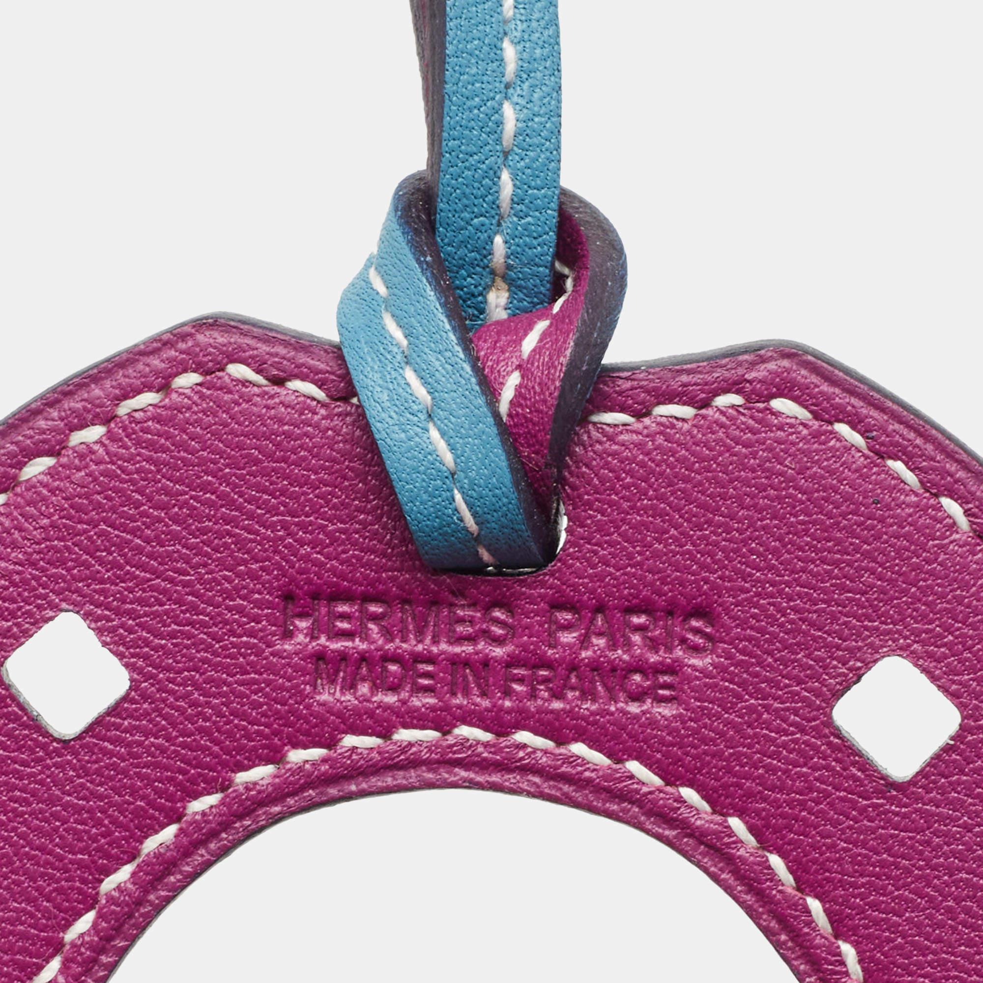 Pink Hermes Bleu Jean/Ultraviolet Swift Leather Paddock Fer a Cheval Bag Charm