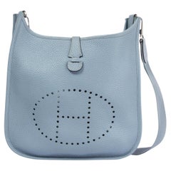 HERMES Bleu Lin blue Clemence leather EVELYNE III 29 PM Crossbody Bag