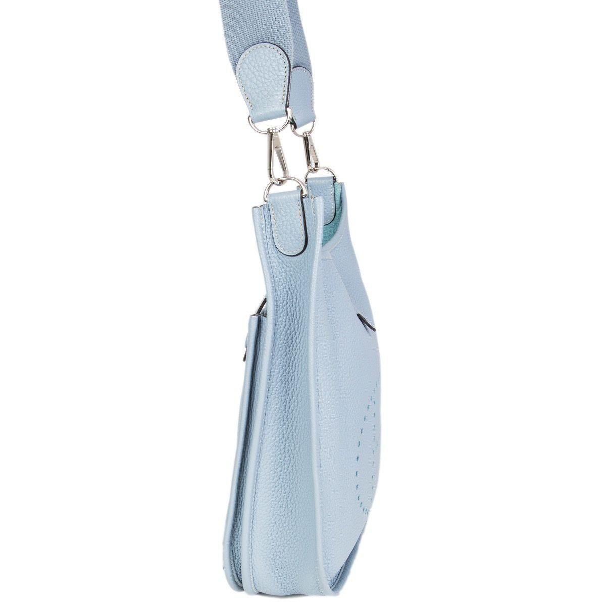 Hermès 'Evelyne III 29' shoulder a¨bag in Bleu Lin Taurillon Clemence leather featuring detachable and adjustable shoulder strap, perforated leather 