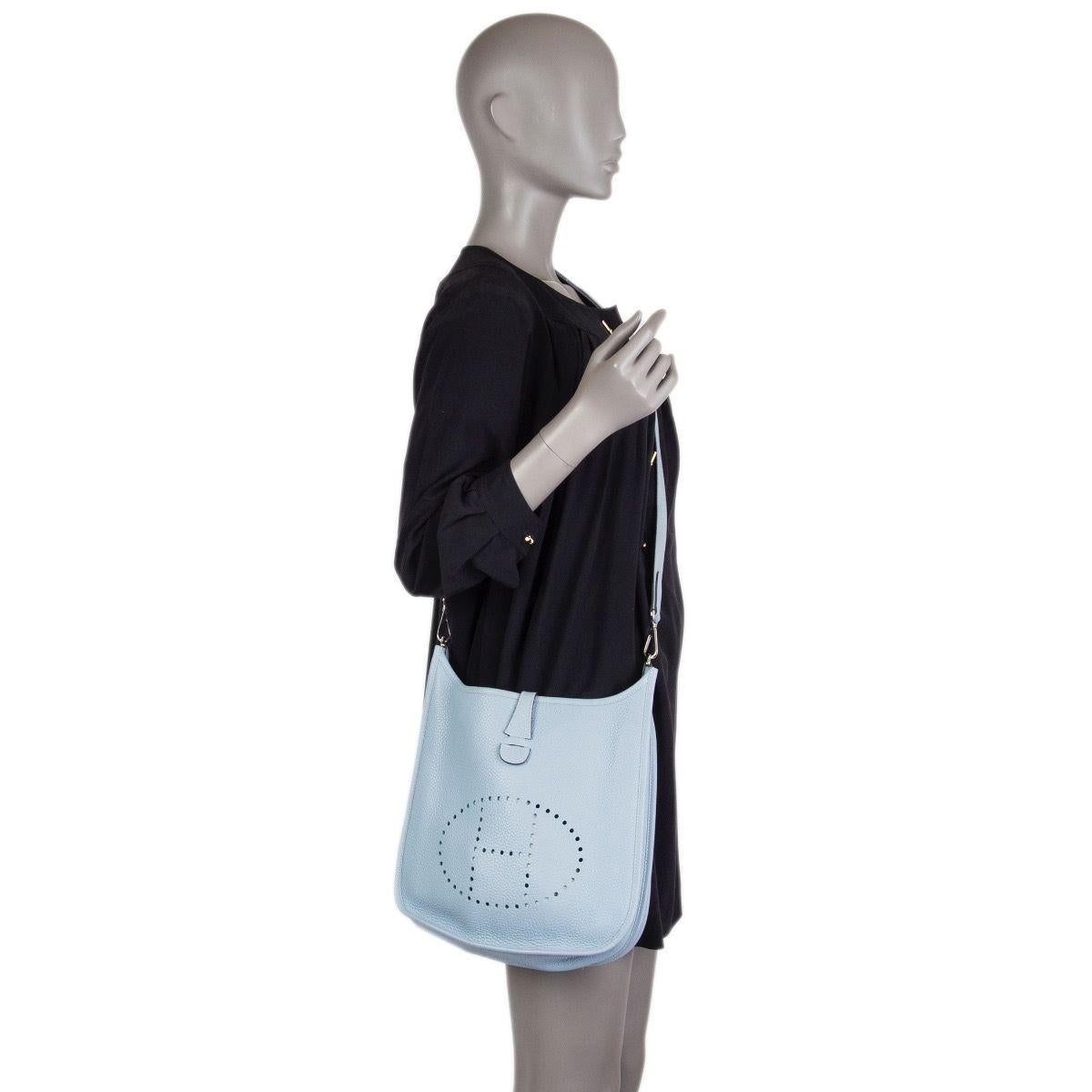 Women's HERMES Bleu Lin blue Clemence leather & Palladium EVELYNE 29 Shoulder Bag