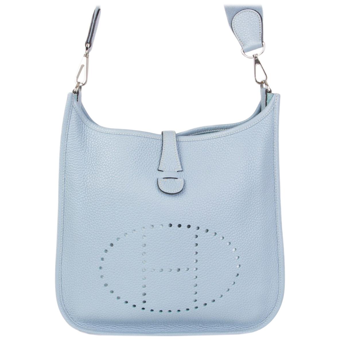 HERMES Bleu Lin blue Clemence leather & Palladium EVELYNE 29 Shoulder Bag