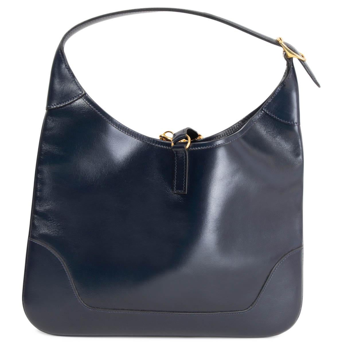 Black HERMES Bleu Marin navy blue Box leather TRIM I 31 Shoulder Bag