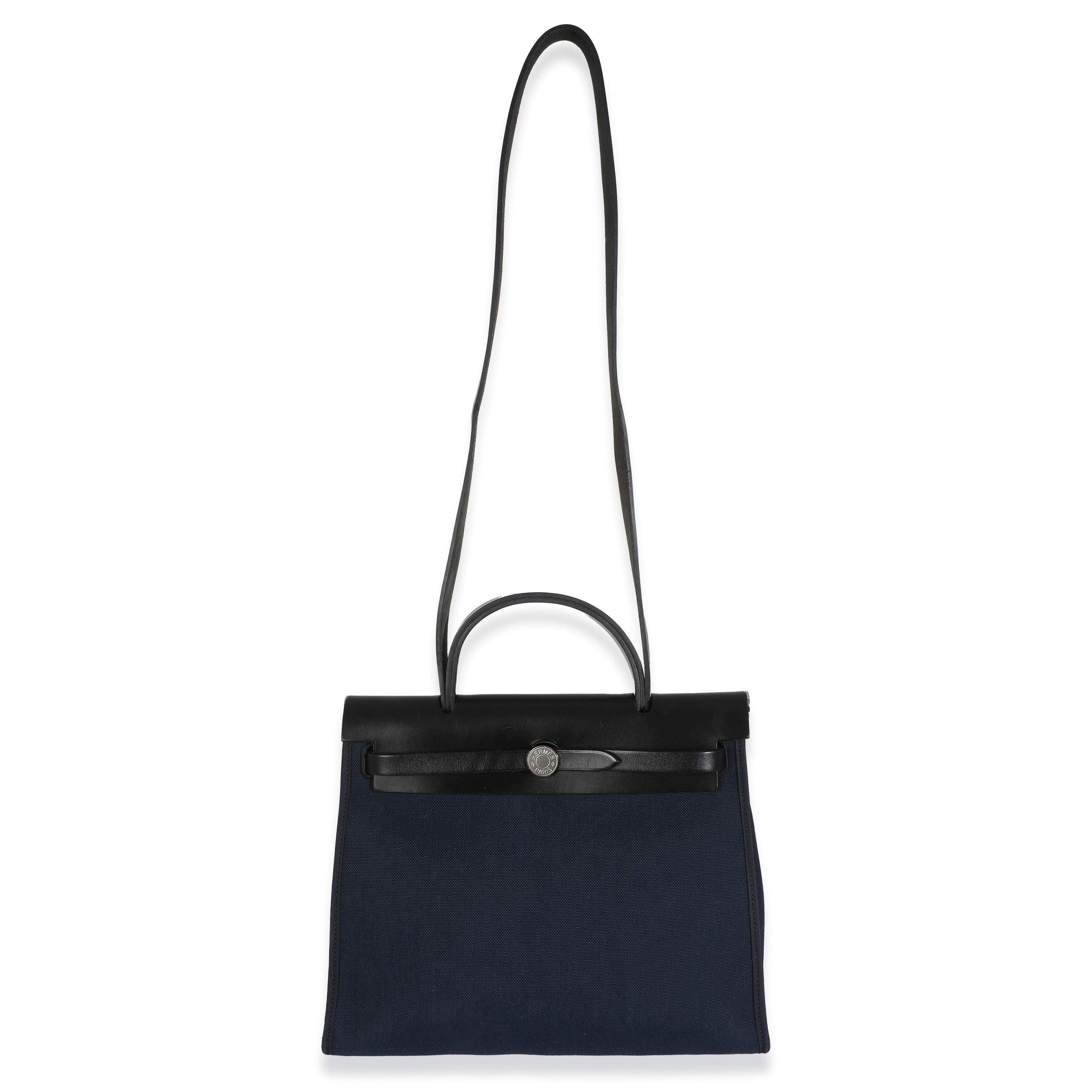Hermès Bleu Marine Bleu Saphire Military Toile Vache Hunter Herbag Zip 31 PM PHW in vendita 1