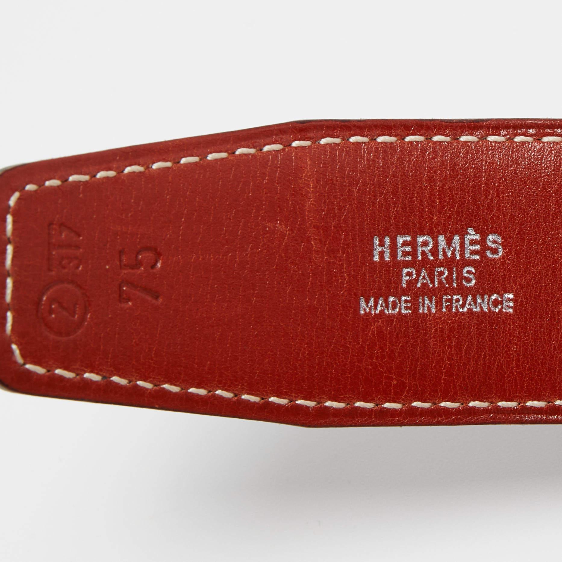 Noir Hermès Bleu Marine Box Courroie de ceinture en cuir 75CM en vente