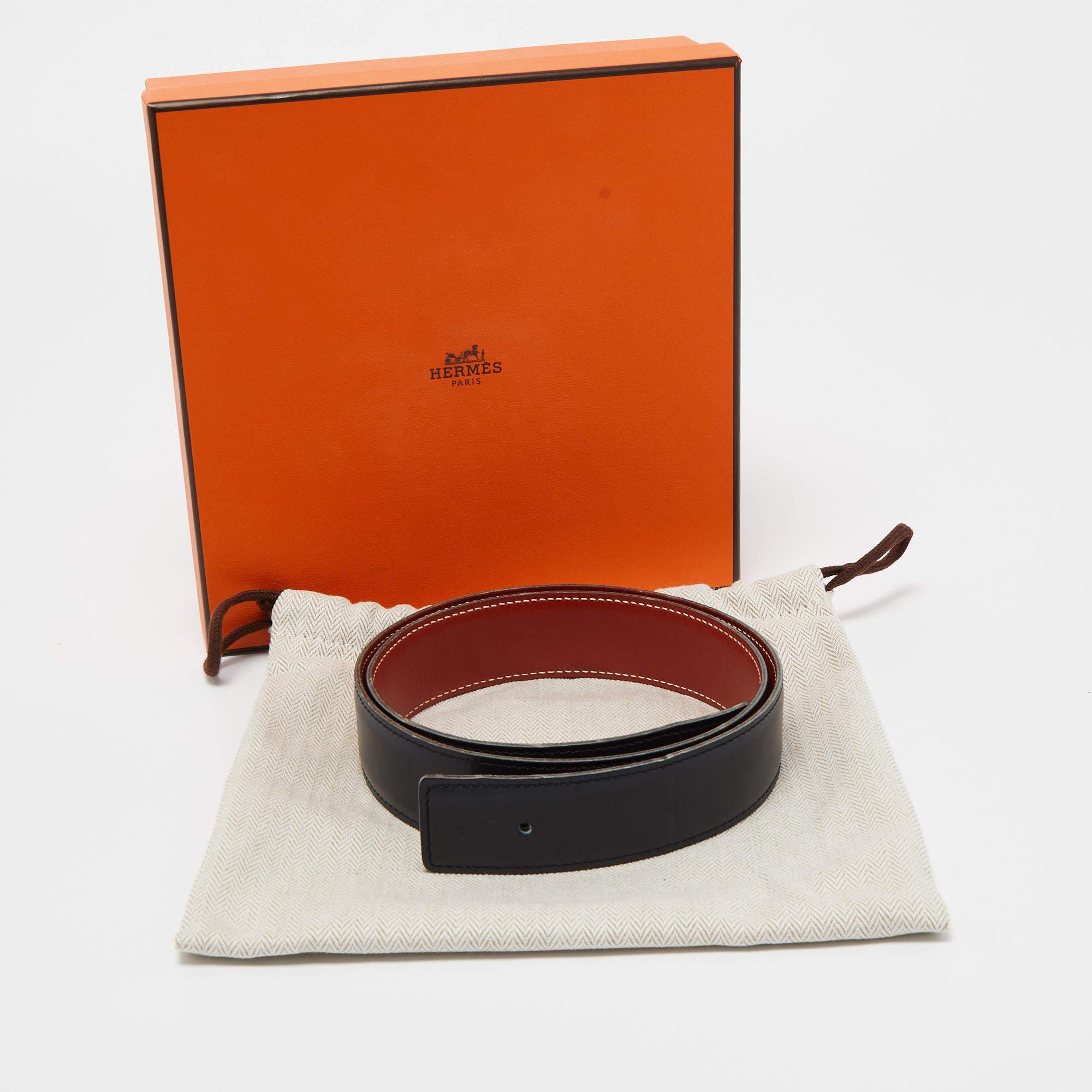 Hermès Bleu Marine Box Leather Belt Strap 75CM For Sale 2