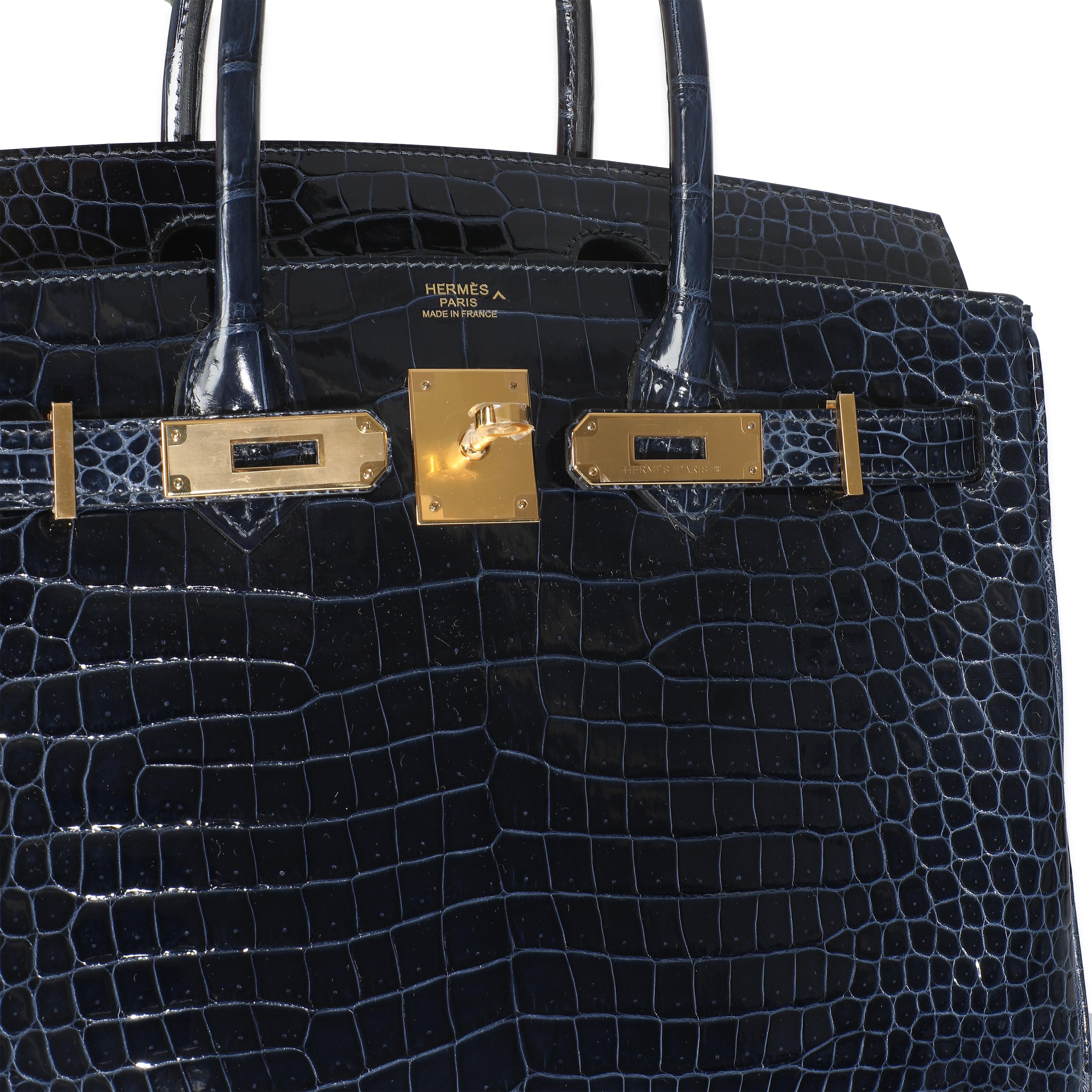 Women's or Men's Hermès Bleu Marine Crocodile Porosus Birkin 30 GHW For Sale