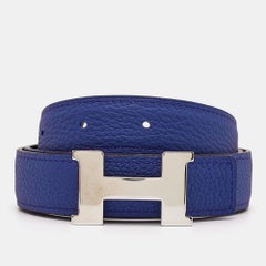 Hermes Bleu Marine Electrique Box & Togo Leather Constance Reversible Belt 90 CM