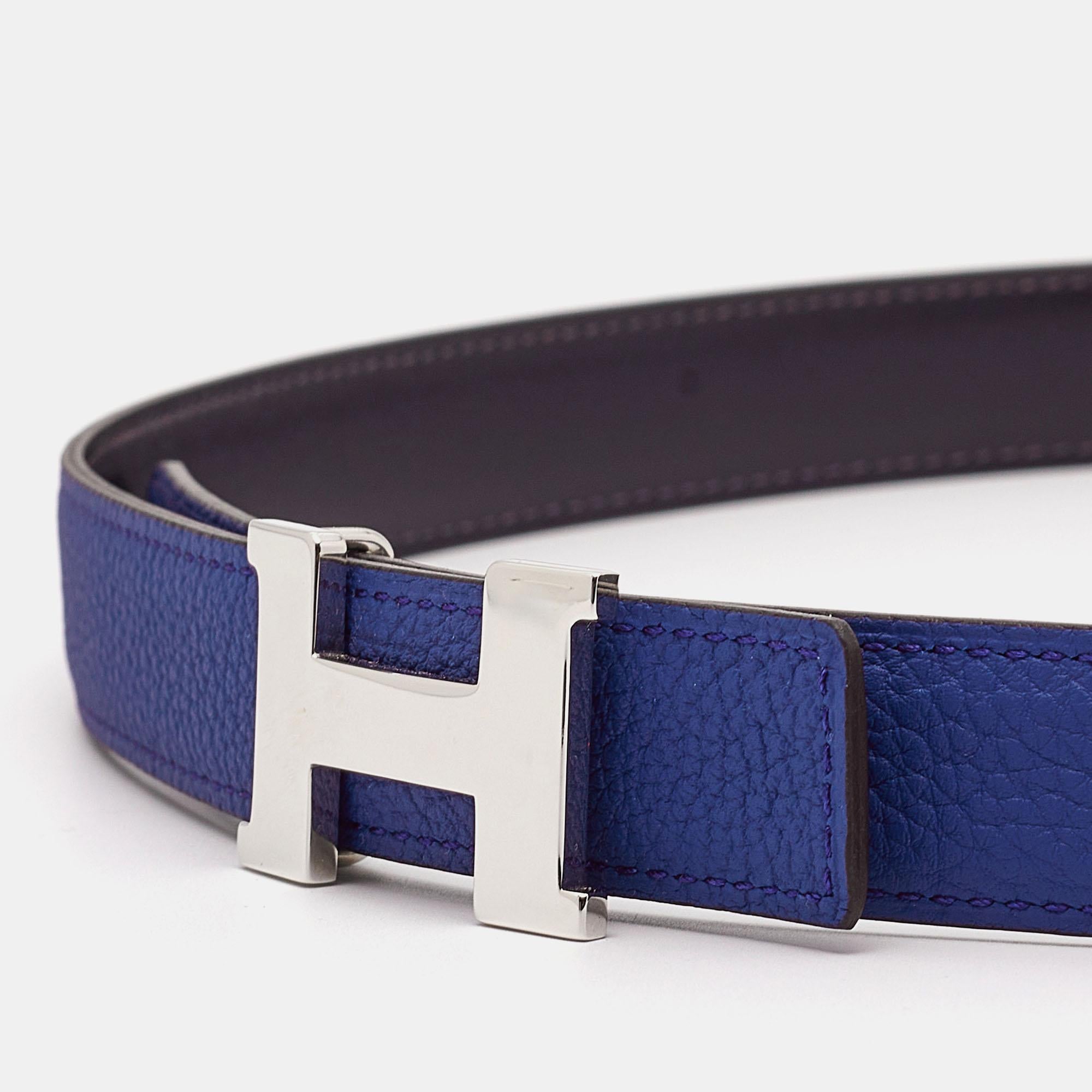 Cinturón Reversible Hermes Bleu Marine Electrique Box & Togo Piel Constance 90 CM en Bueno Estado en Dubai, Al Qouz 2