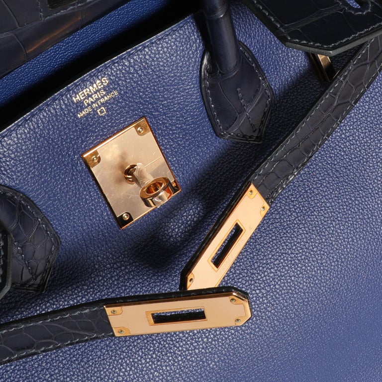 Hermes Handbag Birkin 30 Limited Touch Taurillon Novillo Noir / Nilo Blue  Marine For Sale at 1stDibs