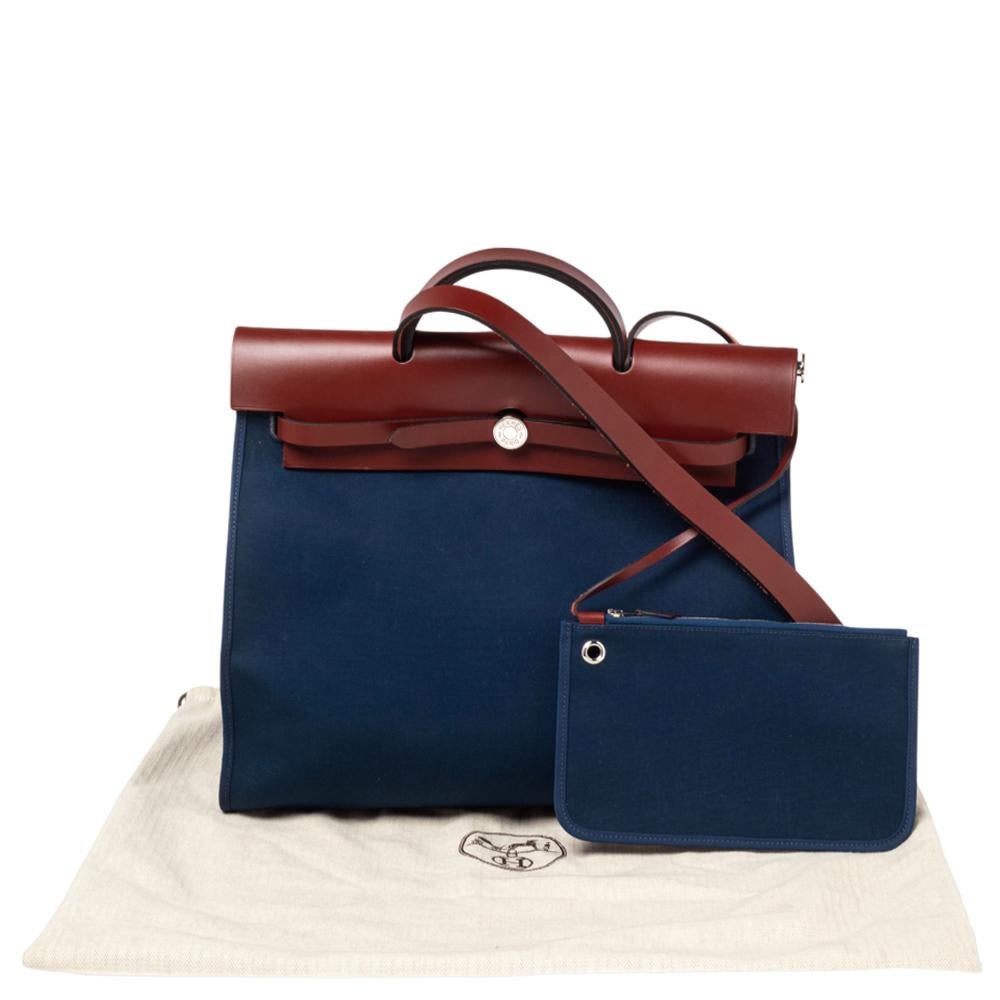Hermes Bleu Marine/Rouge H Canvas and Leather Herbag Zip 39 Bag 3