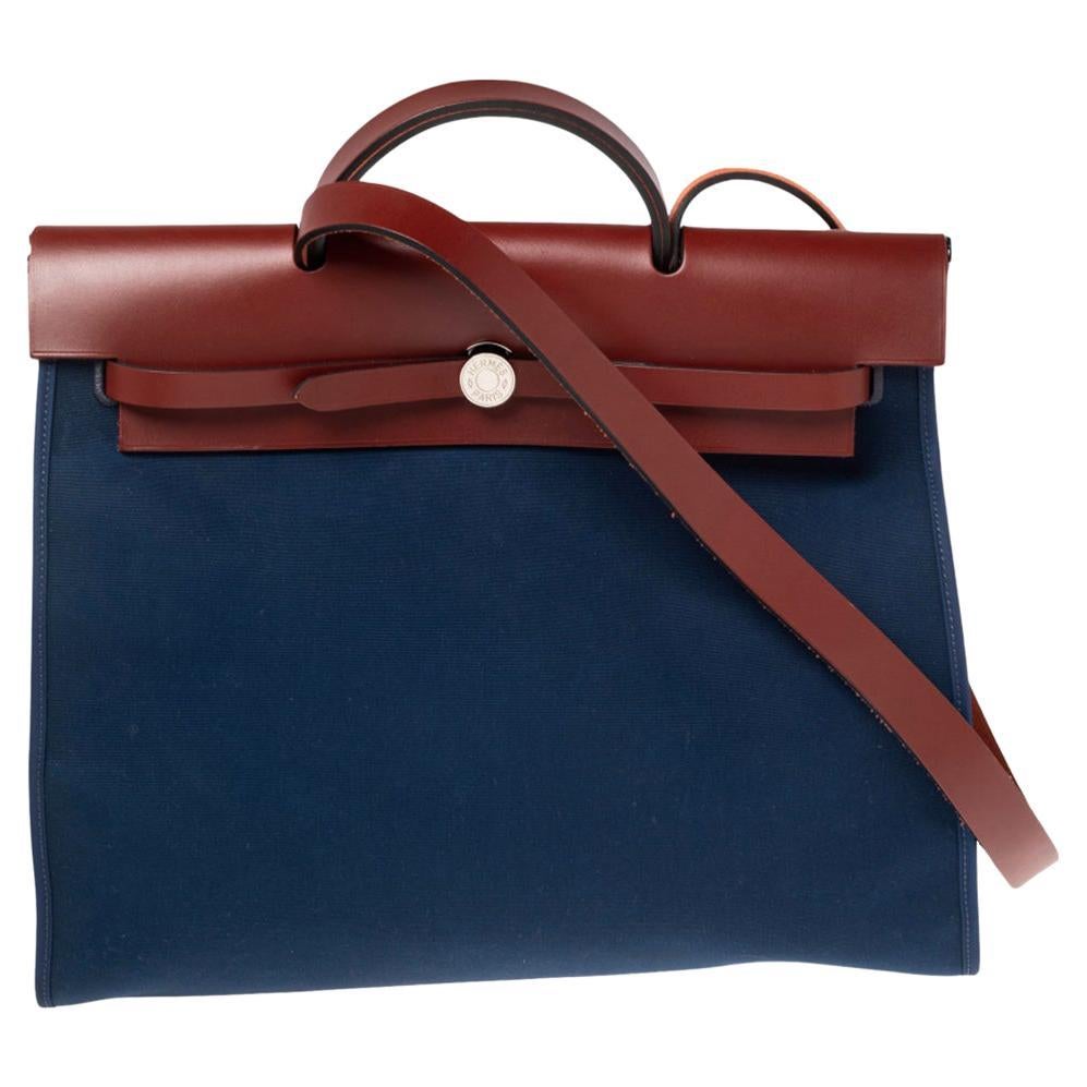 Hermes Bleu Marine/Rouge H Canvas and Leather Herbag Zip 39 Bag