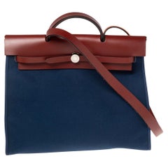 Hermes Bleu Marine/Rouge H Canvas and Leather Herbag Zip 39 Bag