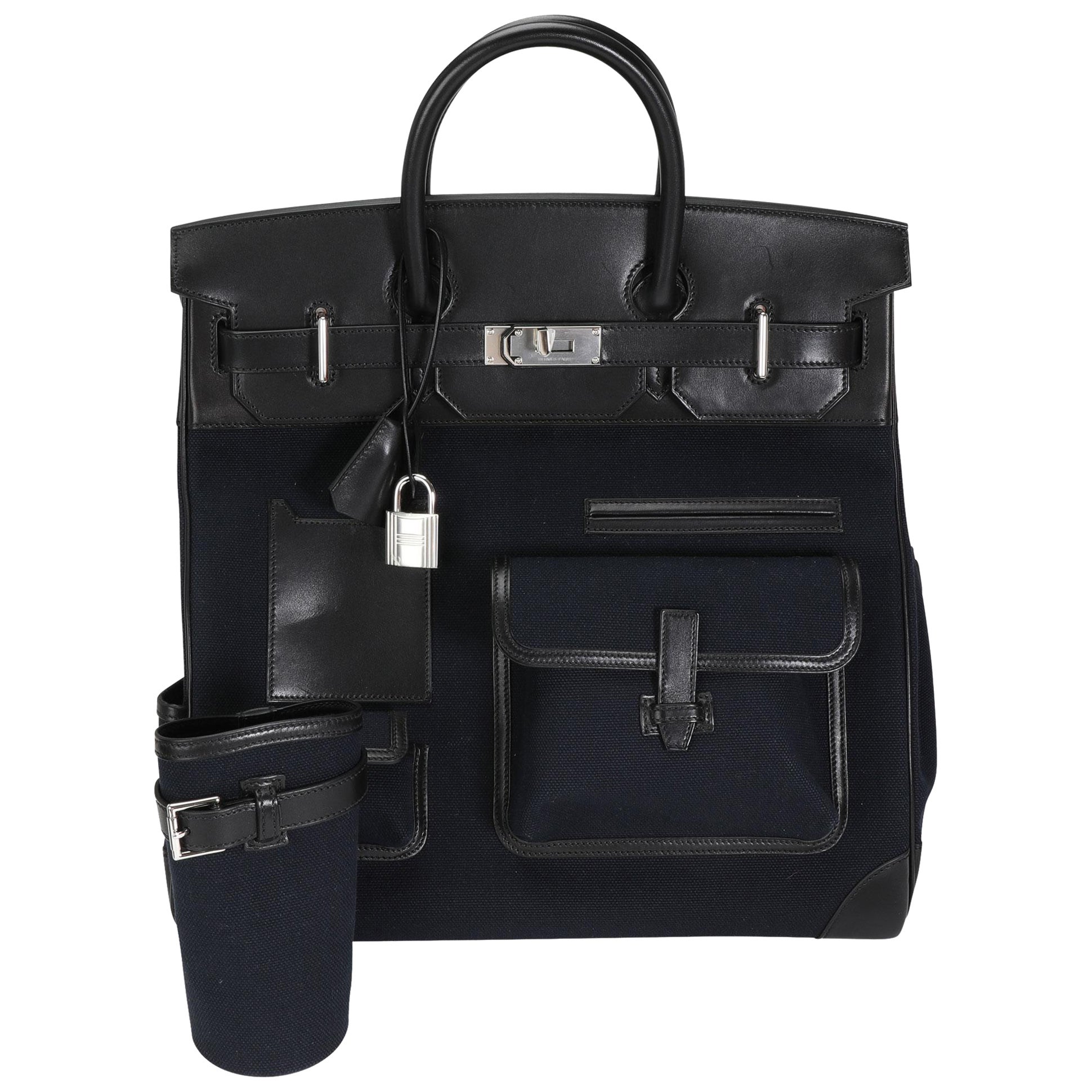 Hermès Bleu Marine Toile & Black Box Cargo de becerro HAC 40 PHW en venta