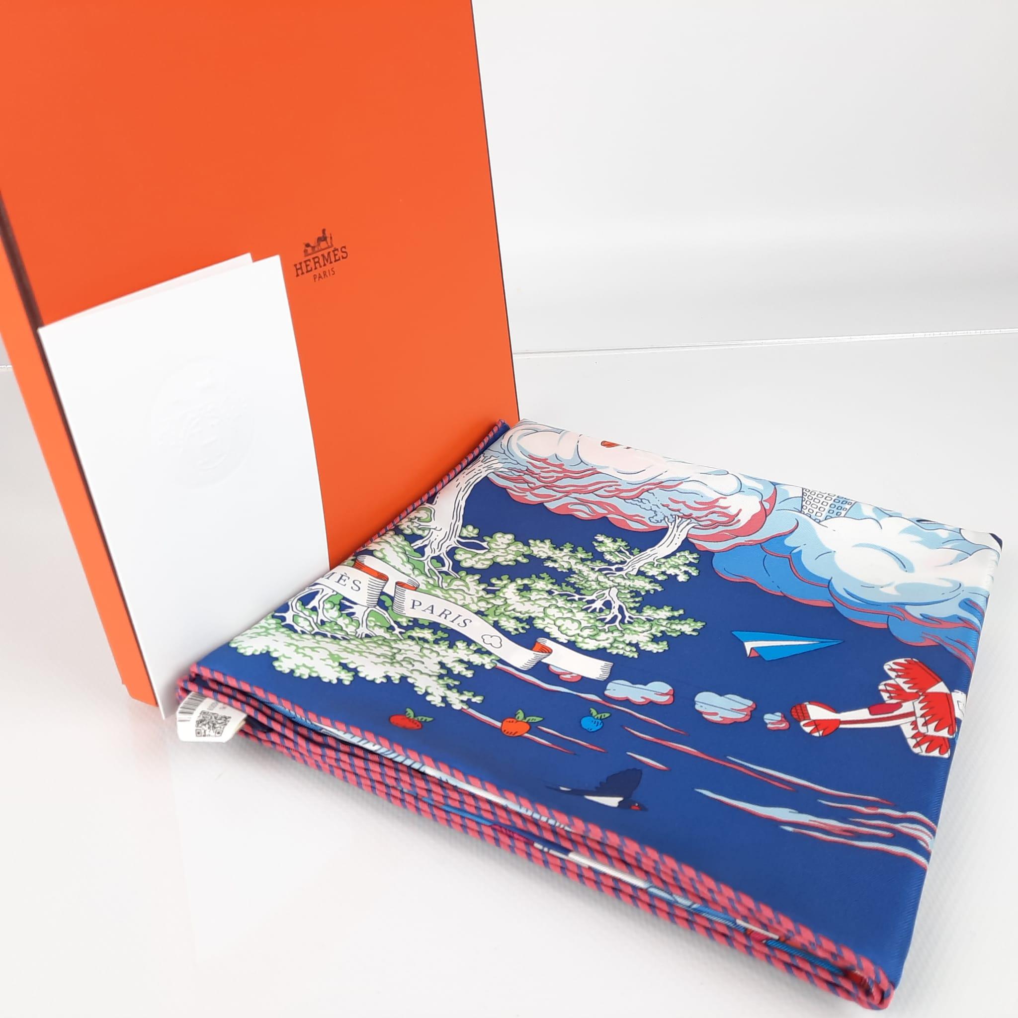 Hermes Bleu Moyen / Ciel / Multicolore Sur Mon Nuage scarf 90 In New Condition In Nicosia, CY