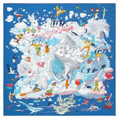 Hermes Bleu Moyen / Ciel / Multicolore Sur Mon Nuage scarf 90