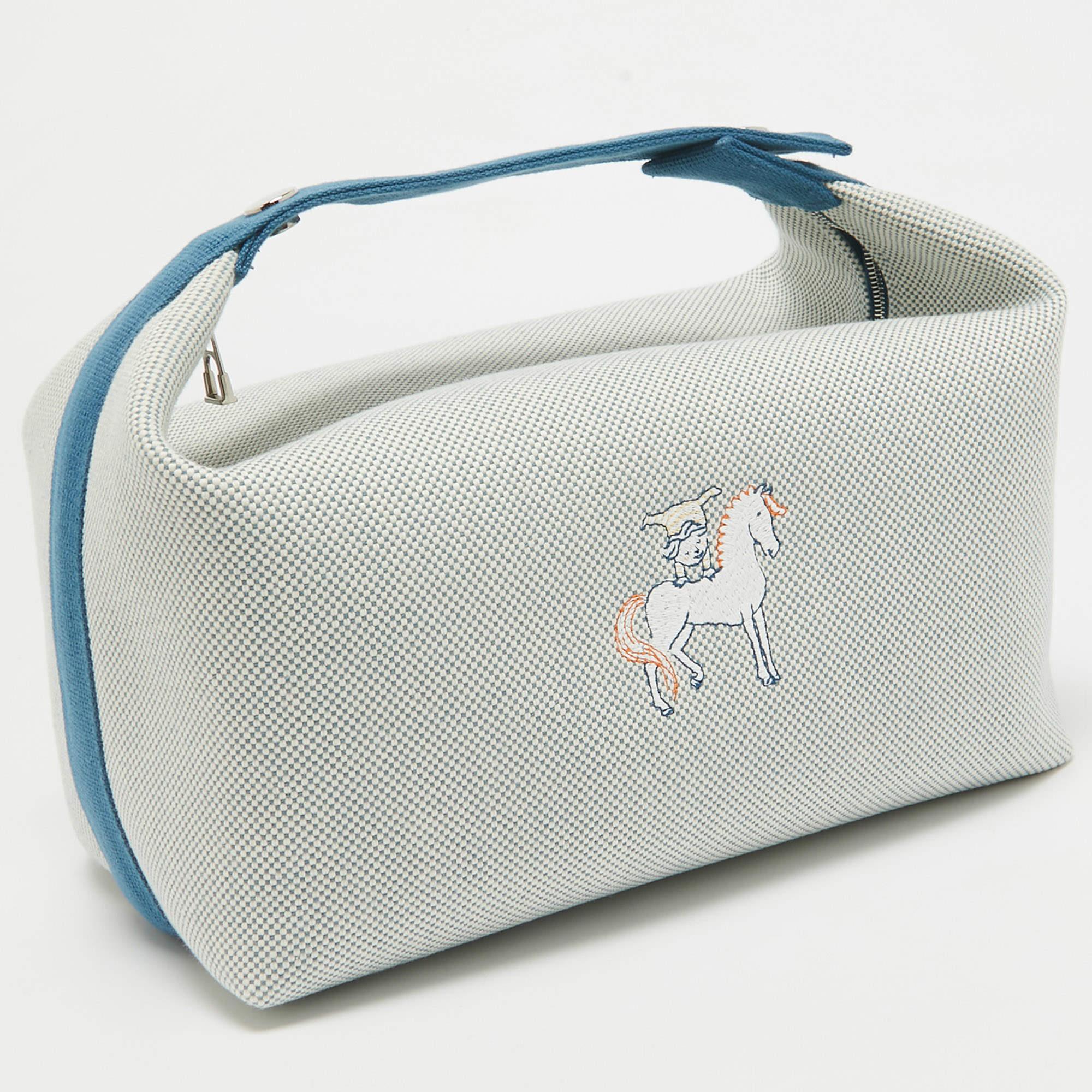 Grigio Hermes Bleu Nattier Canvas Borsa grande Bride-a-Brac Cabriole in vendita