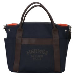 Hermès Bleu Navy Feu Canvas The Grooming Bag