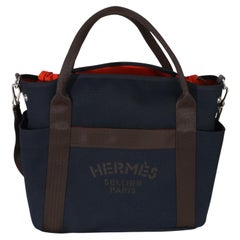 Hermès Bleu Navy Feu Canvas The Grooming Bag