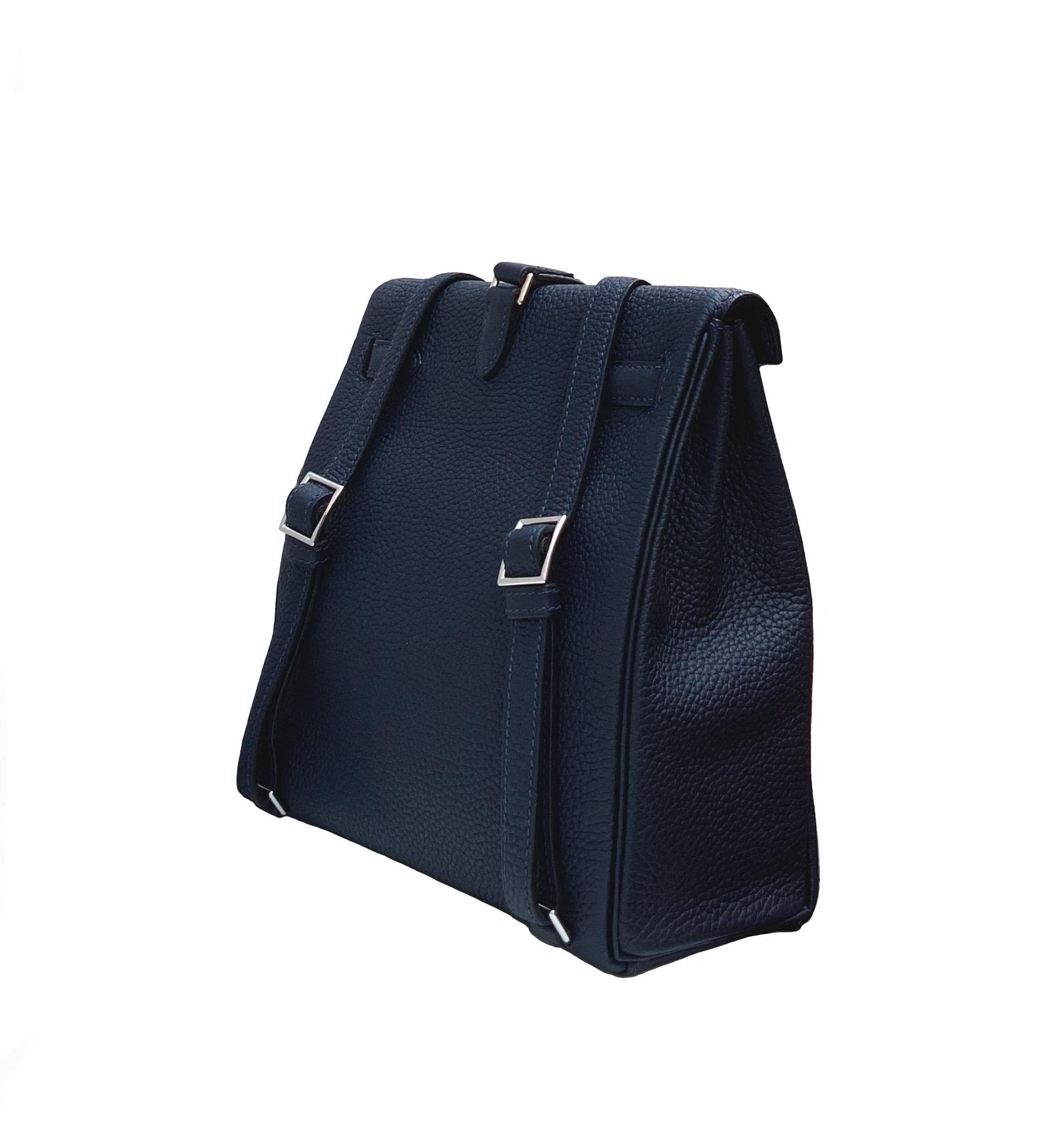 Black Hermès Bleu Nuit Clémence Leather Kelly Ado II Backpack 