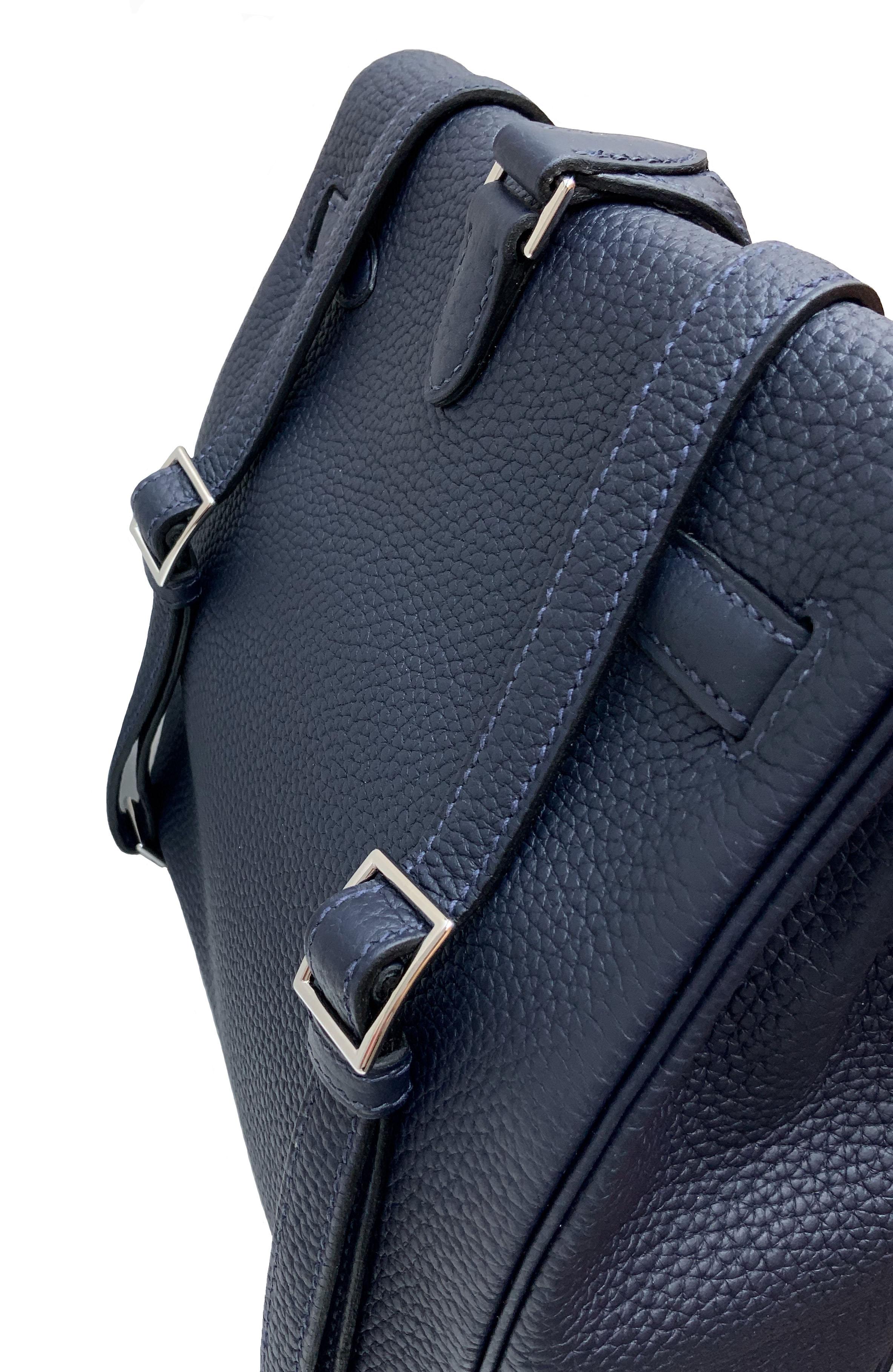 Hermès Bleu Nuit Clémence Leather Kelly Ado II Backpack  In Excellent Condition In Geneva, CH
