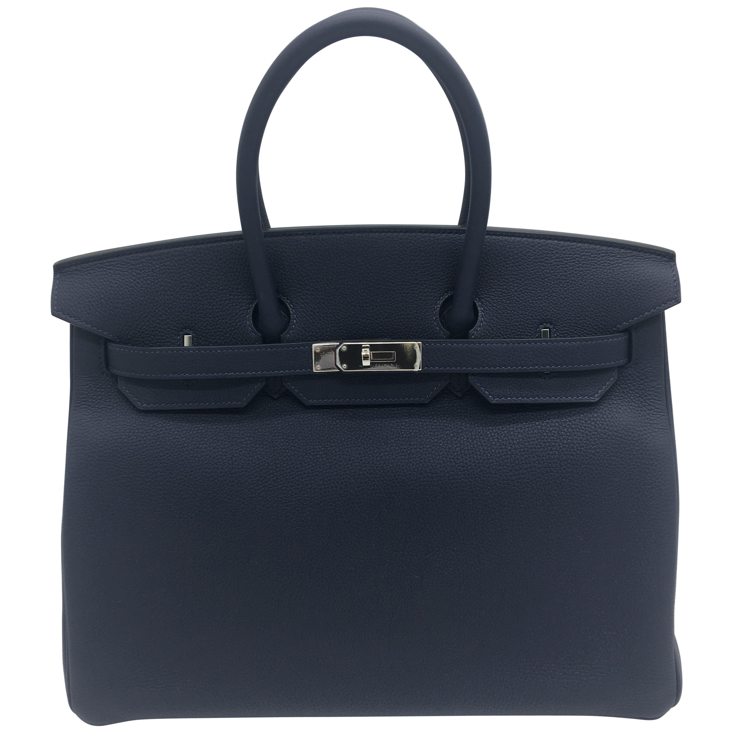 Hermes Bleu Nuit/Orange Birkin Verso 35cm in Togo