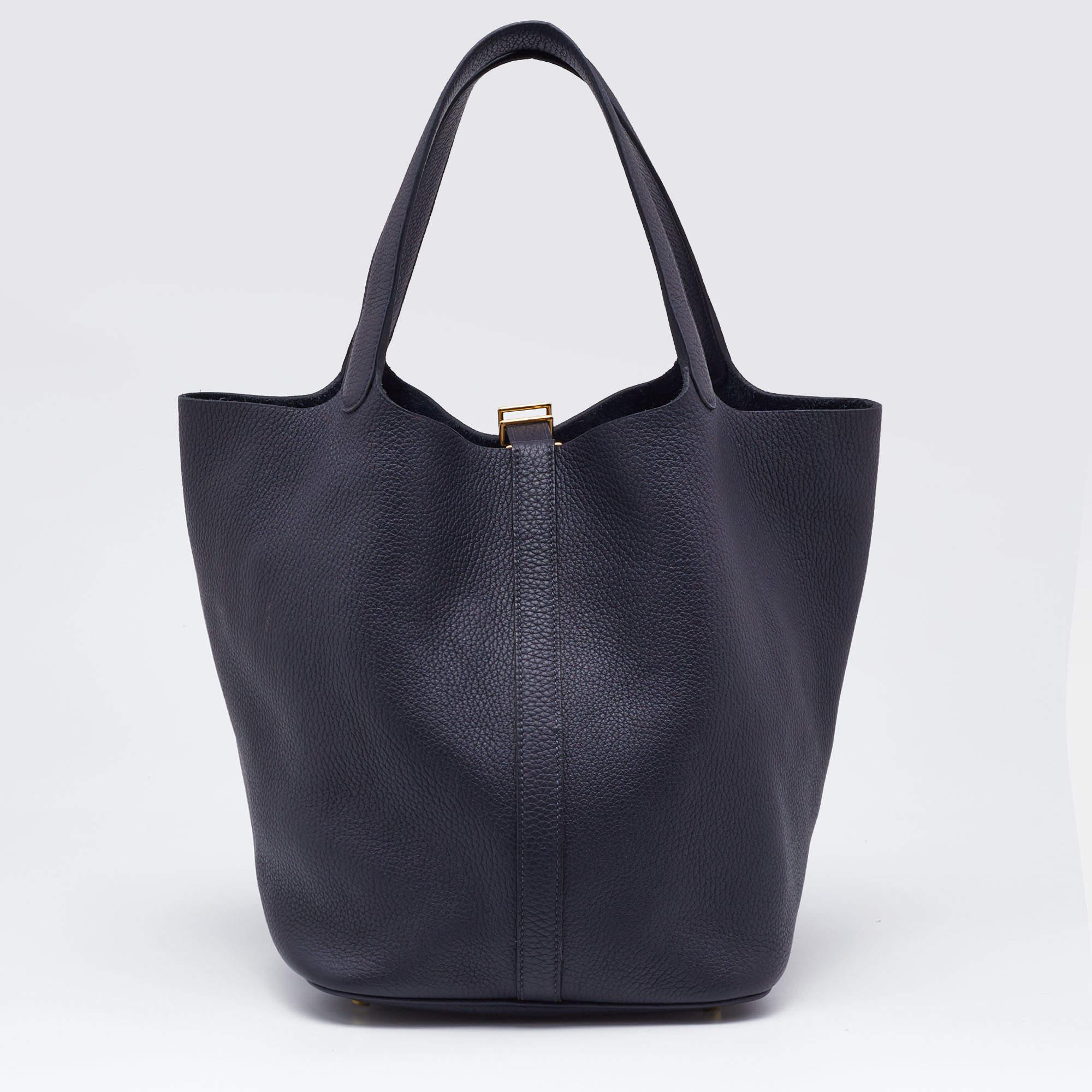 Black Hermes Bleu Ocean Taurillon Clemence Leather Picotin Lock 22 Bag