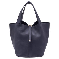 Hermes Bleu Ocean Taurillon Clemence Leather Picotin Lock 22 Bag